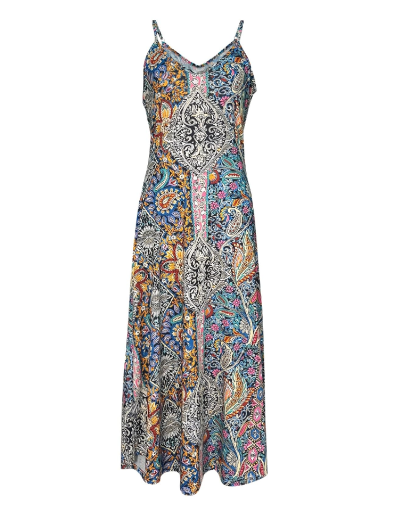 Lorelei Women's Boho Dress – V-Neck Sleeveless Vintage Print Summer Party Dress