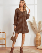 Helena Women's Polka Dot Mini Dress – Long Sleeve V-Neck Casual Spring Dress