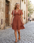 Penelope Women's Polka Dot Mini Dress – Elegant V-Neck A-Line Summer Dress