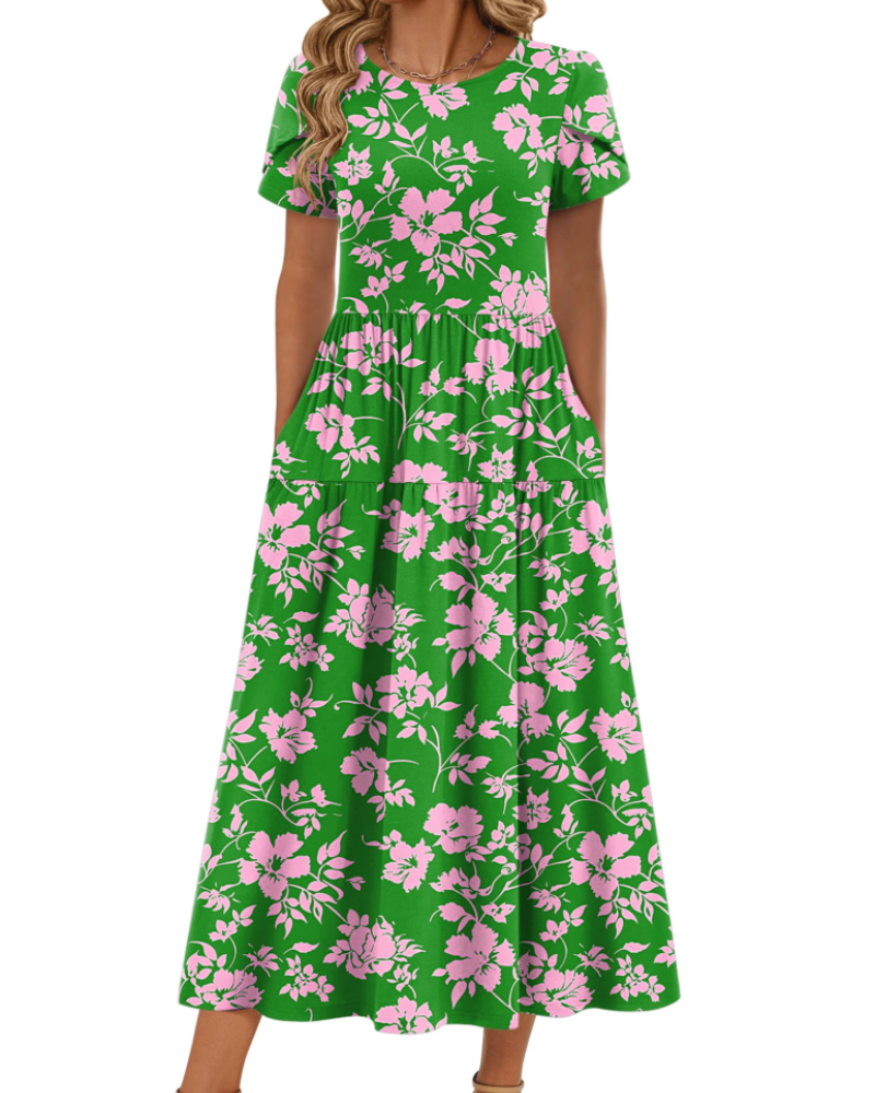 Olivia Women's Boho Maxi Dress – Floral A-Line Summer Dress with Pockets