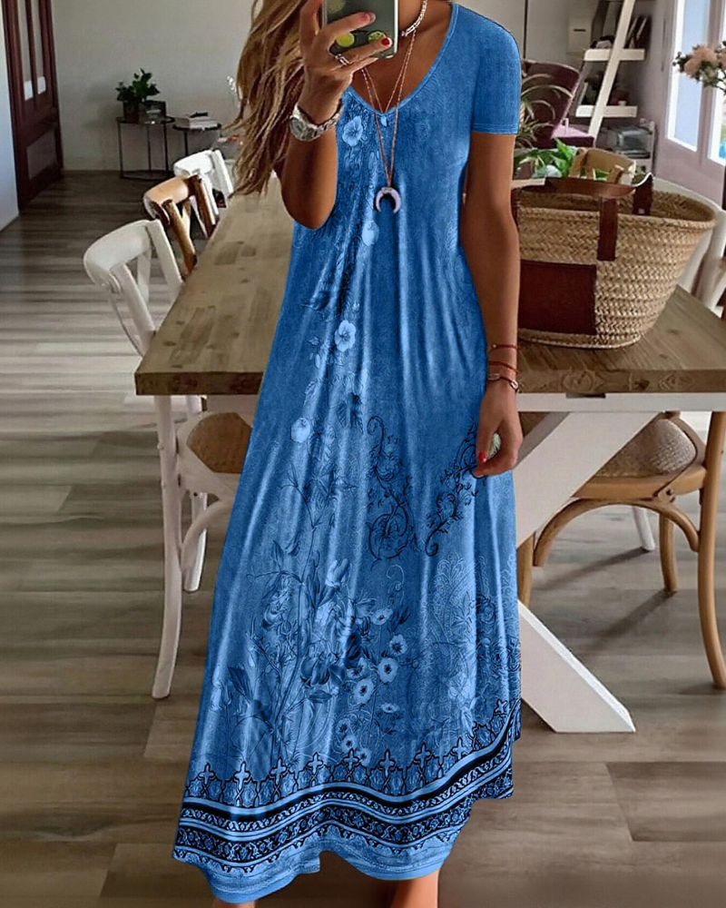 Colette Women's Resort Dress – V-Neck Short Sleeve Flowy Summer Dress