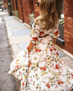 Vivienne Women's Floral Chiffon Dress – Boho Round Neck Flowy Summer Dress