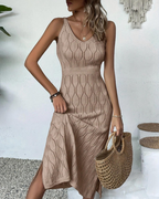 Mirabelle Women's Knitted Dress – Sleeveless V-Neck Resort Summer Dress