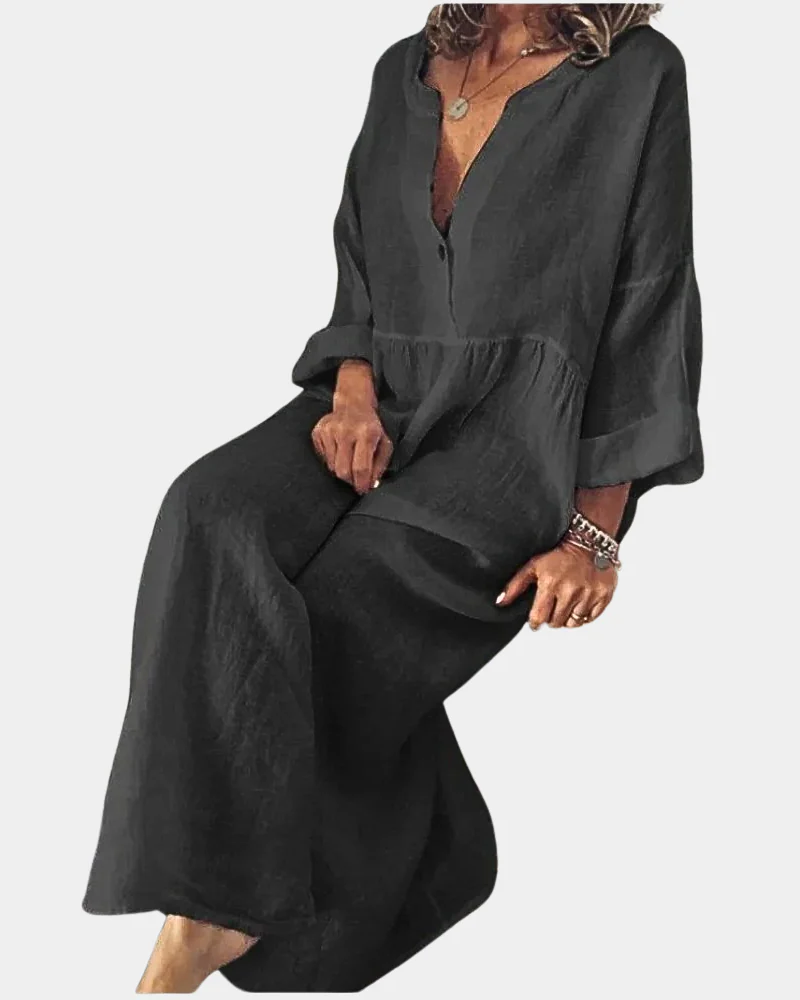 Audrey Women's Monochrome Dress – Elegant Casual Midi Dress for Everyday Wear