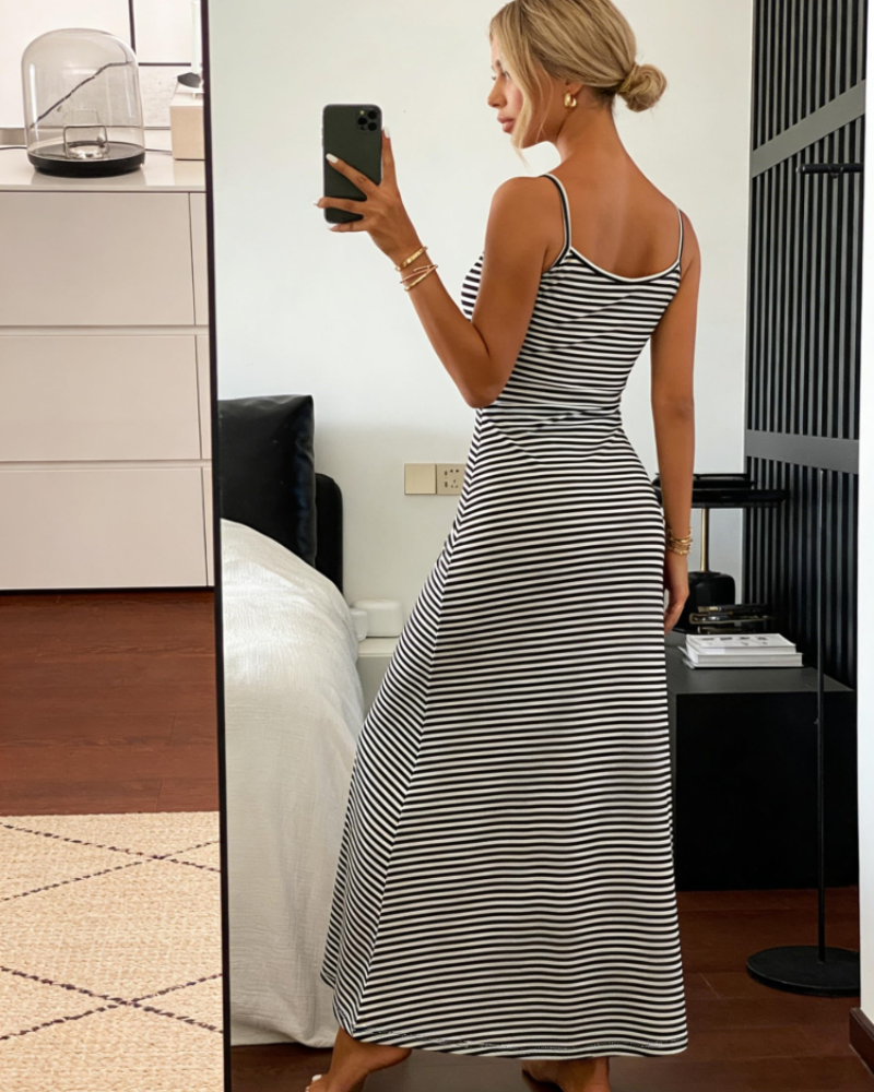 Arabella Women's Striped Bodycon Dress – Spaghetti Strap Summer Beach Dress