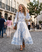Fenella Women's Floral Shirt Dress – Belted Button-Up Elegant Midi Dress