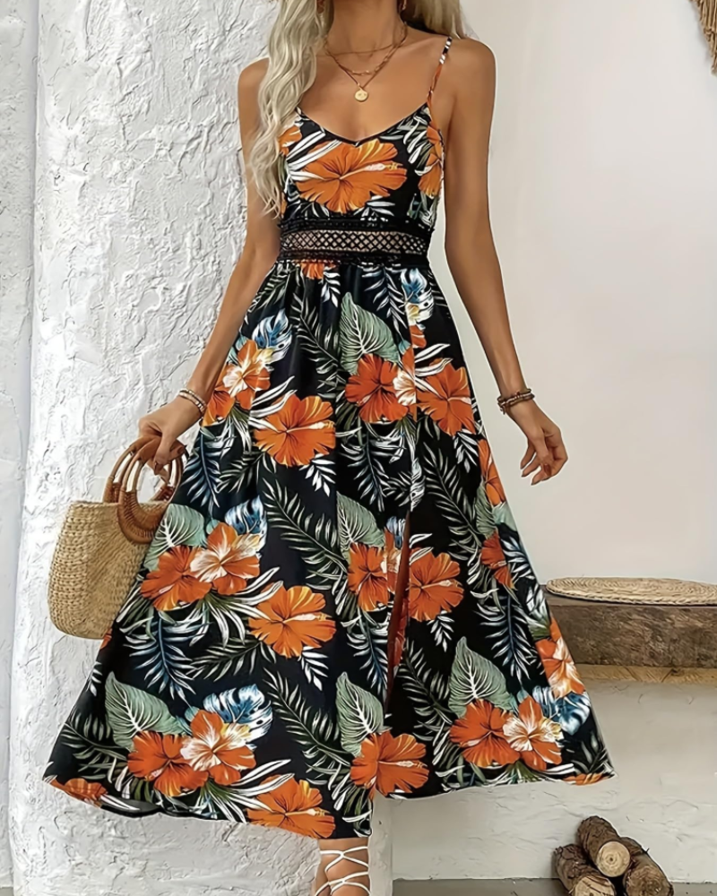 Aria Women's Floral Maxi Dress – Boho Spaghetti Strap Beach Holiday Dress