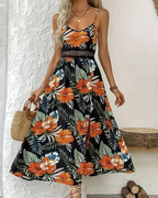 Aria Women's Floral Maxi Dress – Boho Spaghetti Strap Beach Holiday Dress