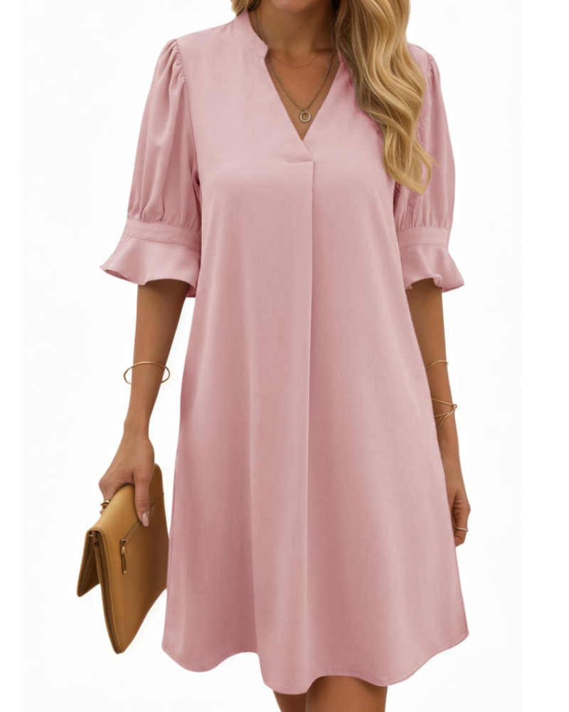 Harper Women's V-Neck Midi Dress – Elegant Half Sleeve Summer Party Dress