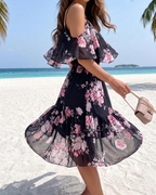 Evelyn Women's Floral Mini Dress – Off Shoulder Summer Dress with Ruffle Hem