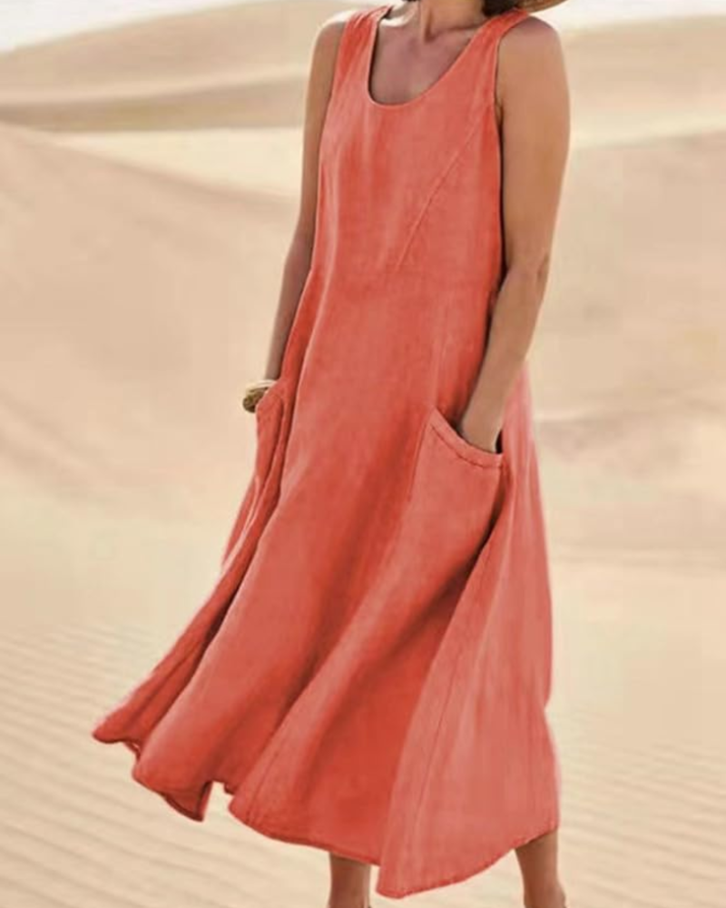 Emily Women's Sleeveless Maxi Dress – Loose Fit Casual Vacation Dress with Pockets