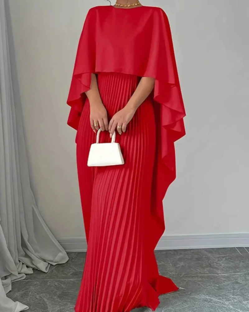 Celandine Women's Cape Maxi Dress – Pleated Elegant Formal Occasion Gown