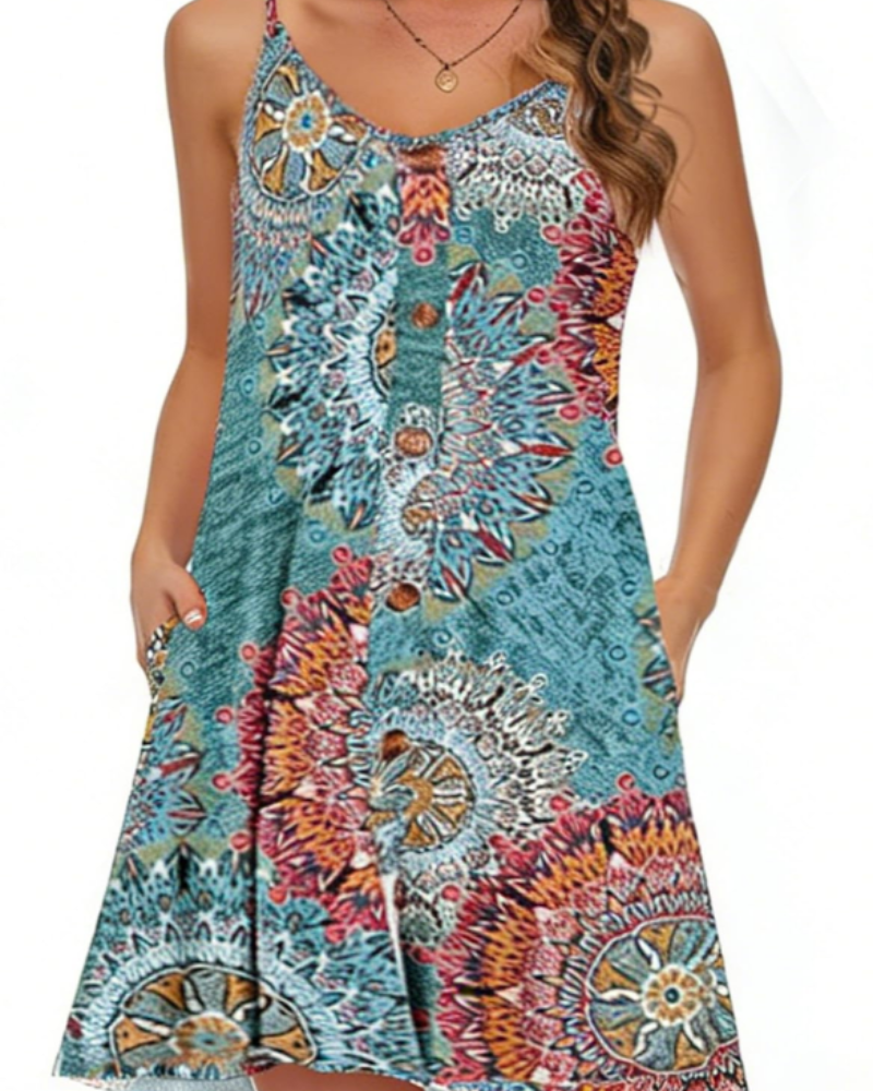 Mia Women's Beach Dress – Spaghetti Strap Button Down Mini Dress with Pockets