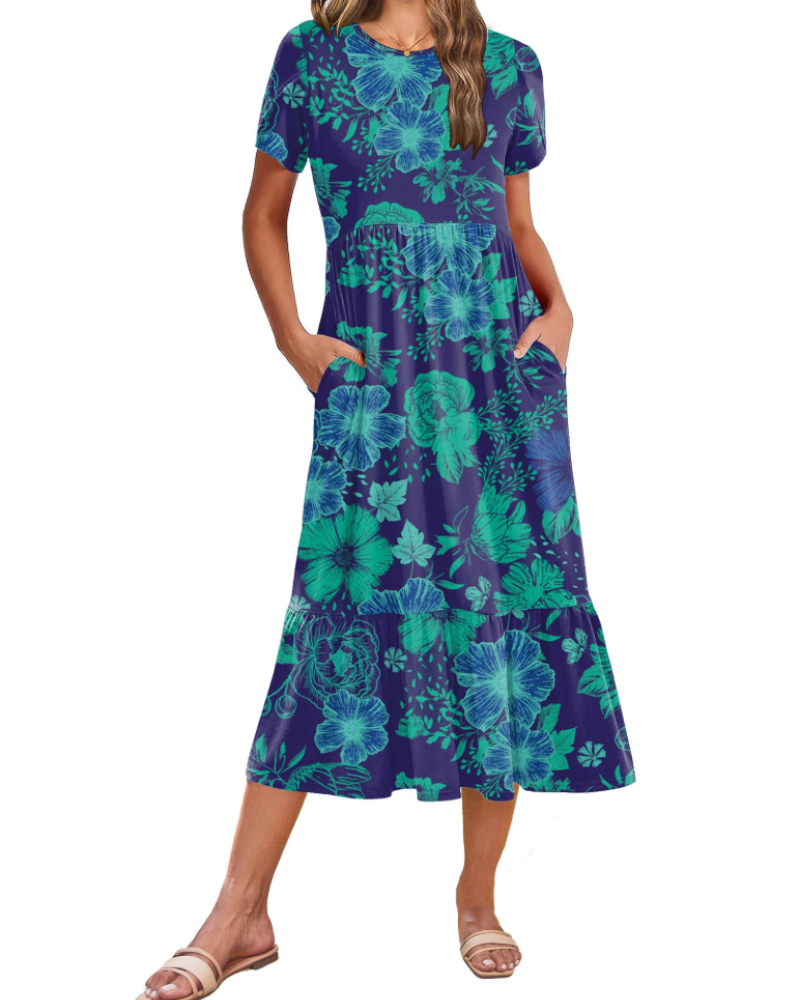 Emily Women's Tiered Midi Dress – A-Line Summer Sundress with Pockets