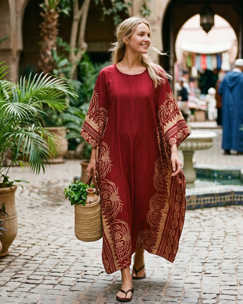 Luna Women's Boho Kaftan Cover-Up – Embroidered Beach Kimono Swimwear Cover