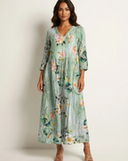 Rosalind Women's Floral Maxi Dress – V-Neck Flowy Summer Dress with Pockets