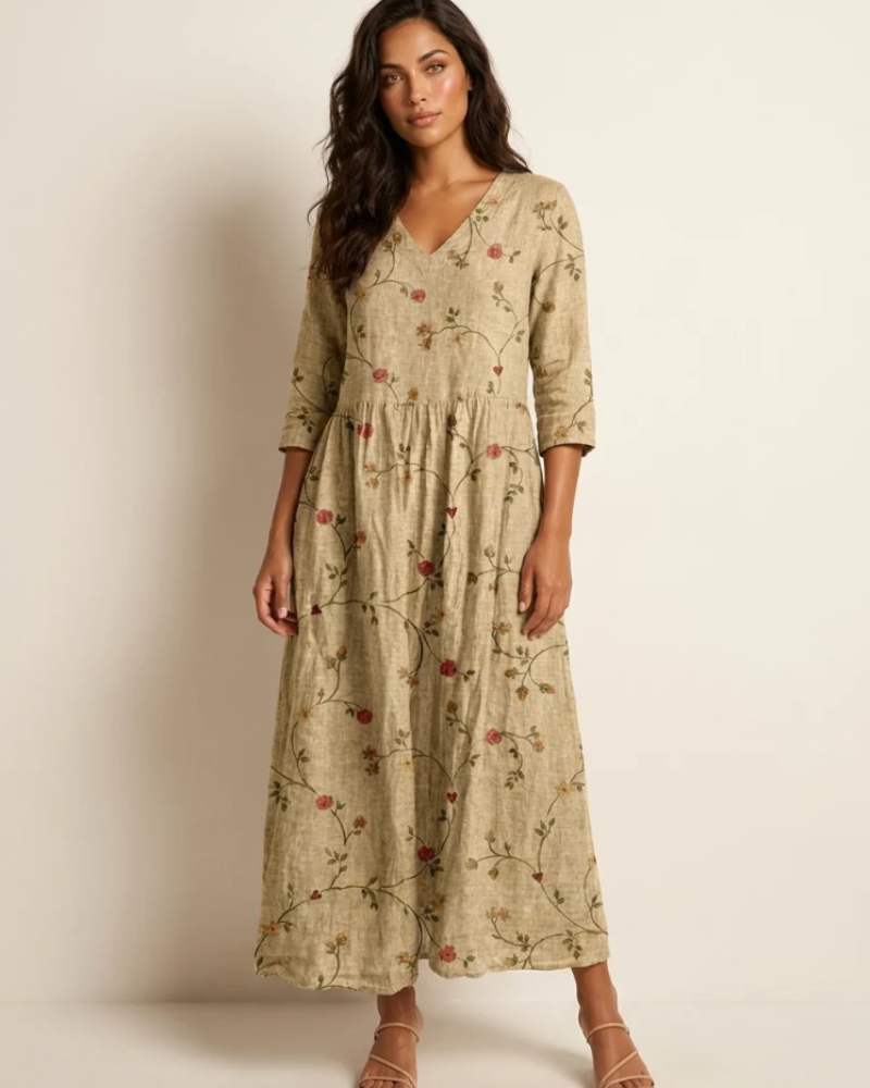 Rosalind Women's Floral Maxi Dress – V-Neck Flowy Summer Dress with Pockets