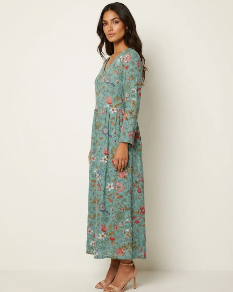 Rosalind Women's Floral Maxi Dress – V-Neck Flowy Summer Dress with Pockets