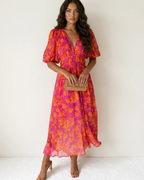 Rowena Women's Floral Maxi Dress – V-Neck Elegant Wedding Guest Occasion Dress