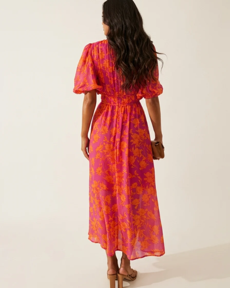 Rowena Women's Floral Maxi Dress – V-Neck Elegant Wedding Guest Occasion Dress