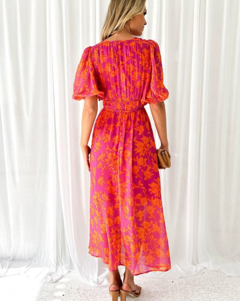 Rowena Women's Floral Maxi Dress – V-Neck Elegant Wedding Guest Occasion Dress