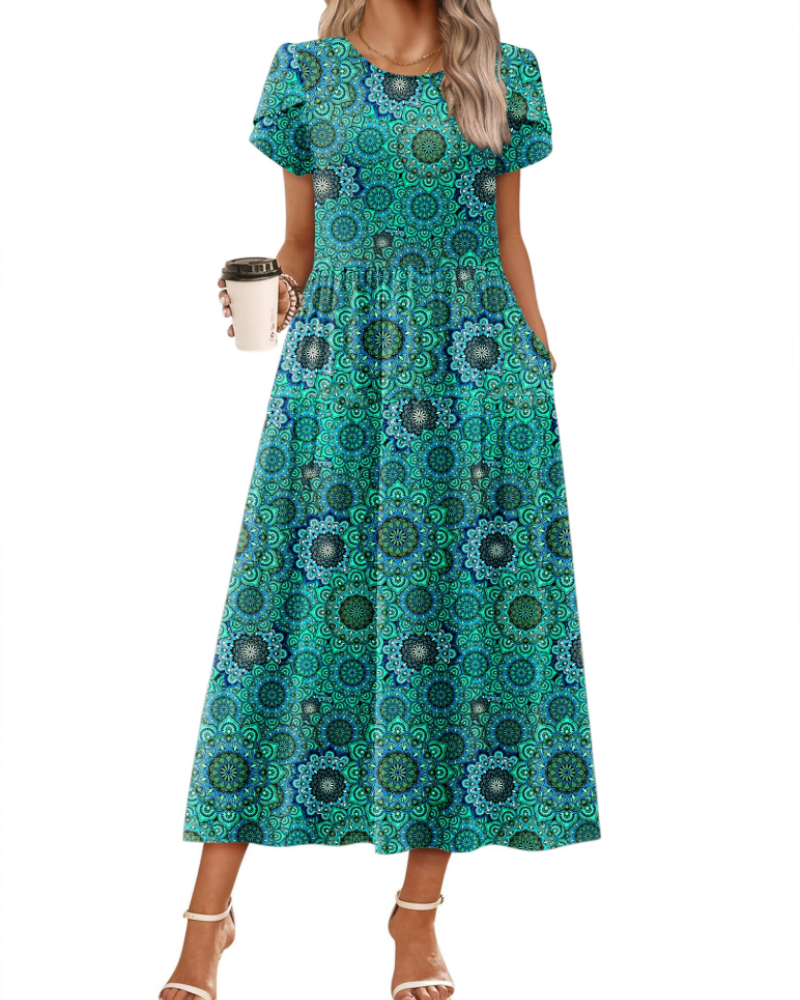Olivia Women's Boho Maxi Dress – Floral A-Line Summer Dress with Pockets