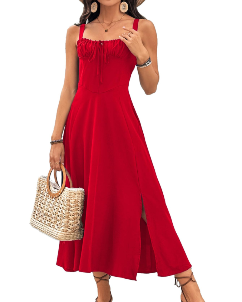 Juliette Women's Floral Corset Dress – Square Neck Sleeveless Slit Summer Dress