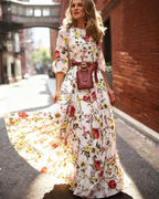 Vivienne Women's Floral Chiffon Dress – Boho Round Neck Flowy Summer Dress