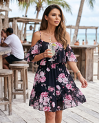 Evelyn Women's Floral Mini Dress – Off Shoulder Summer Dress with Ruffle Hem