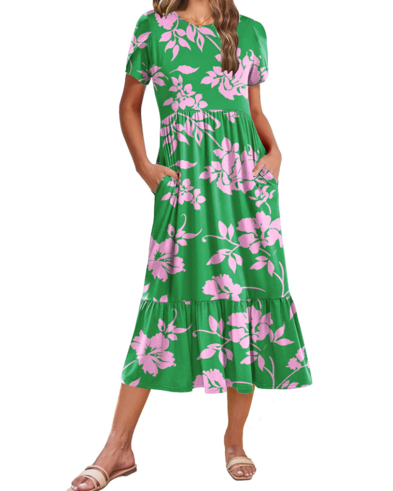 Emily Women's Tiered Midi Dress – A-Line Summer Sundress with Pockets