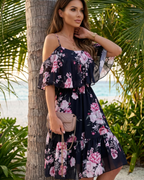 Evelyn Women's Floral Mini Dress – Off Shoulder Summer Dress with Ruffle Hem