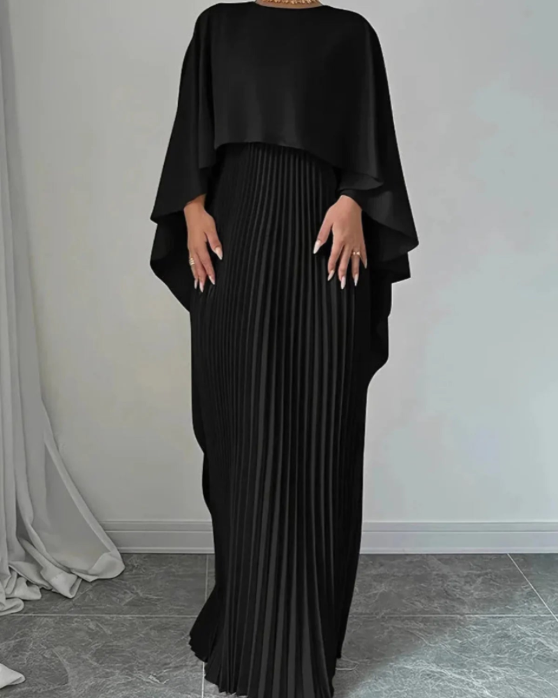 Celandine Women's Cape Maxi Dress – Pleated Elegant Formal Occasion Gown