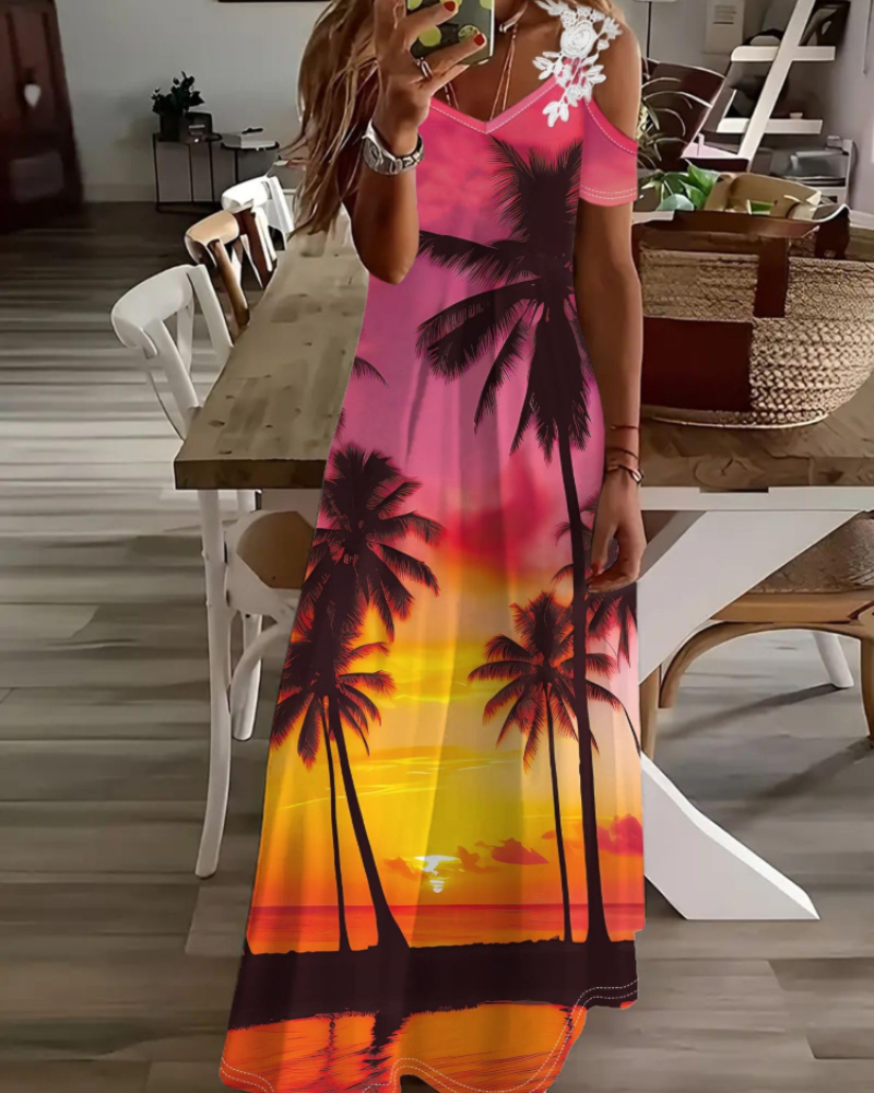 Annalise Women's Floral Dress – Off-Shoulder V-Neck Summer Beach Dress