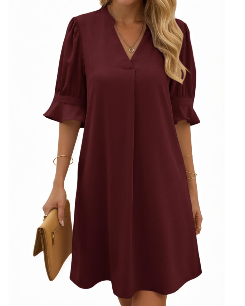 Harper Women's V-Neck Midi Dress – Elegant Half Sleeve Summer Party Dress