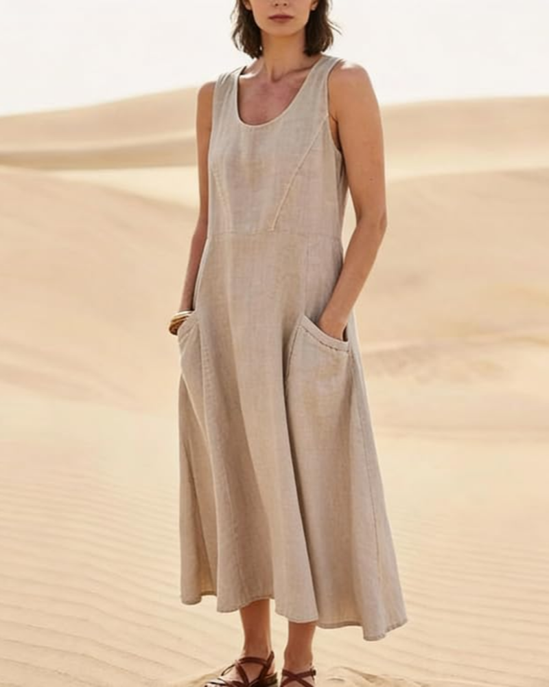 Emily Women's Sleeveless Maxi Dress – Loose Fit Casual Vacation Dress with Pockets