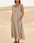 Emily Women's Sleeveless Maxi Dress – Loose Fit Casual Vacation Dress with Pockets