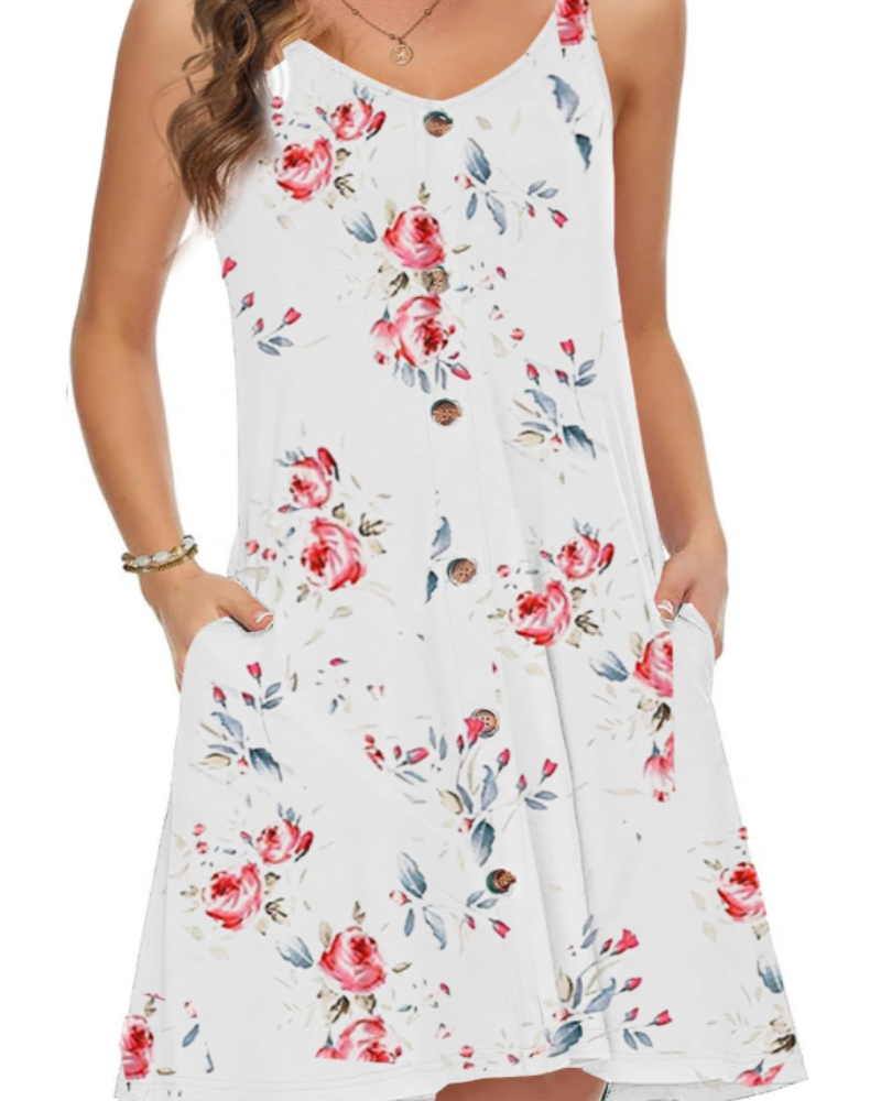 Mia Women's Beach Dress – Spaghetti Strap Button Down Mini Dress with Pockets