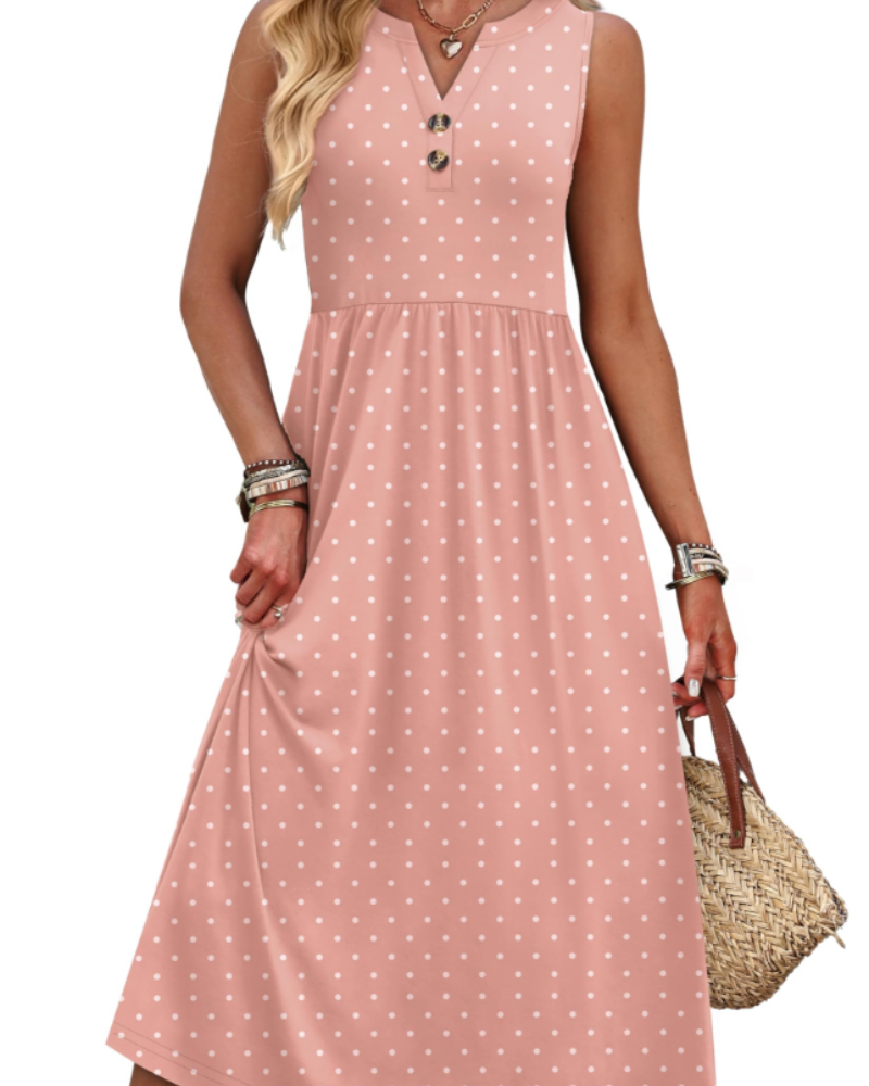 Sophia Women's Maxi Dress – Sleeveless V-Neck Summer Beach Dress with Pockets