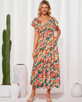 Isabella Women's Floral Maxi Dress – V-Neck Ruffle Sleeve Summer Dress