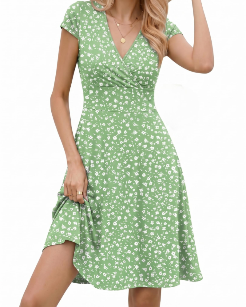 Claire Women's A-Line Dress – V-Neck Jersey Summer Dress with Short Sleeves