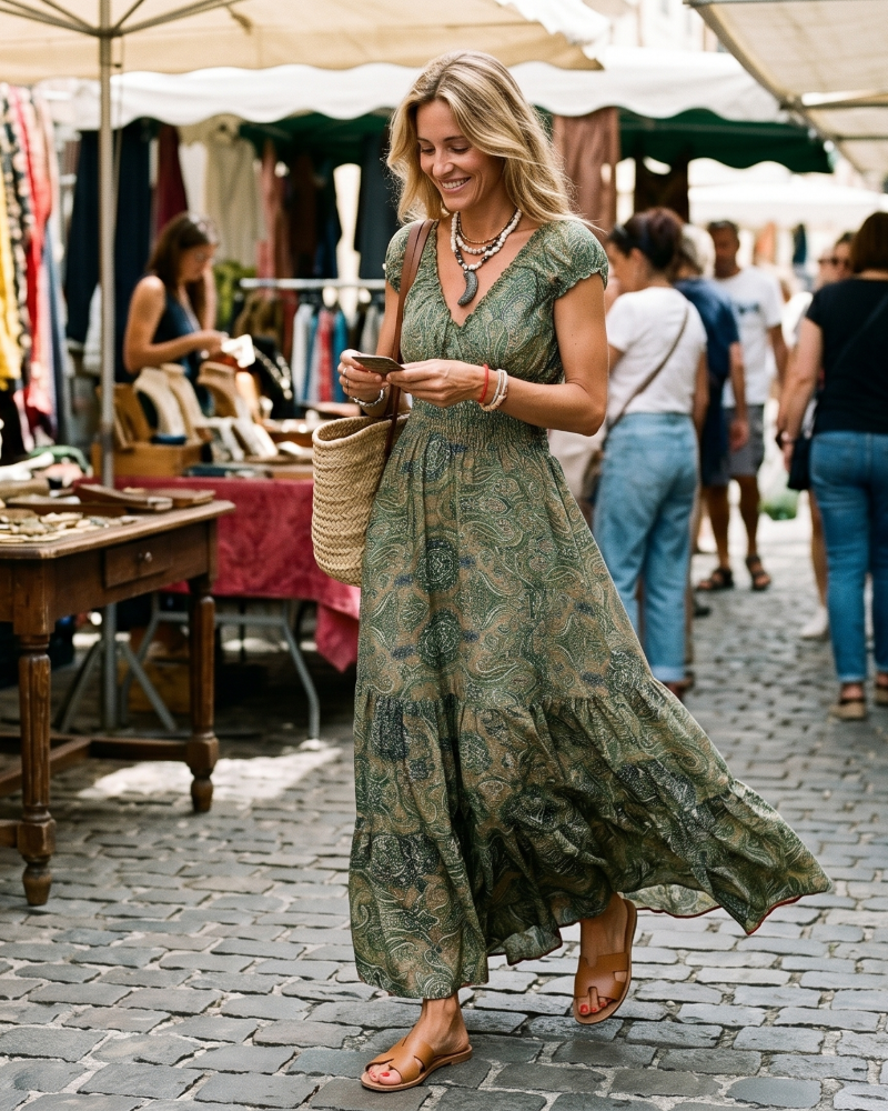 Olivia Women's Maxi Dress – Bohemian Floral V-Neck Summer Beach Dress