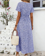 Rowena Women's V-Neck Dress – Short Sleeve Elegant Summer Party & Office Dress