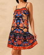 Maeve Women's A-Line Mini Dress – Straight Neck Spaghetti Strap Ruched Summer Dress