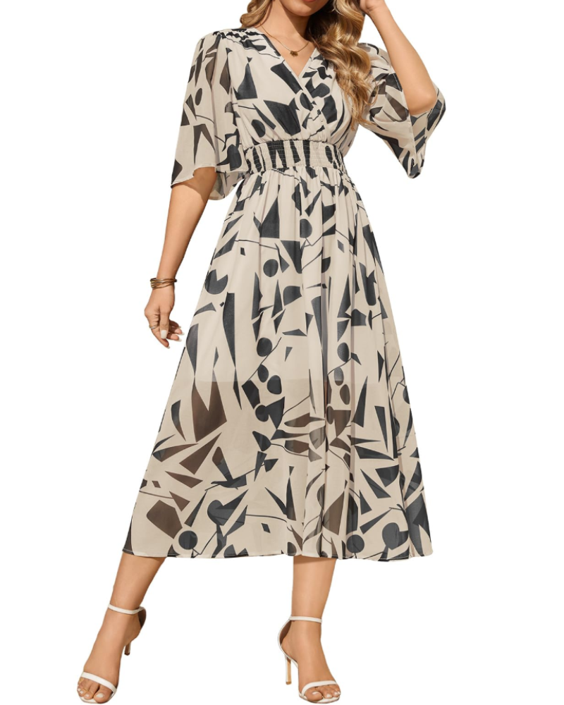 Olivia Women's Bohemian Maxi Dress – Floral V-Neck High Waist Summer Dress