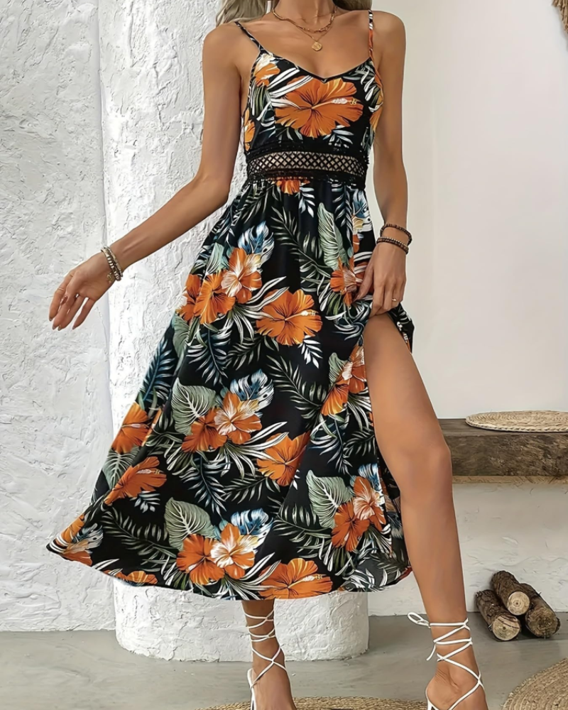 Aria Women's Floral Maxi Dress – Boho Spaghetti Strap Beach Holiday Dress
