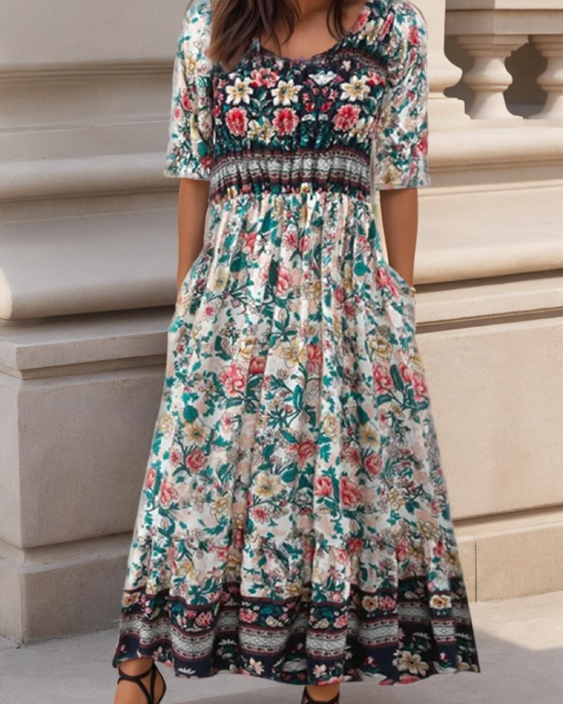 Josephine Women's Floral Dress – Short Sleeve Casual Summer Dress with Pockets
