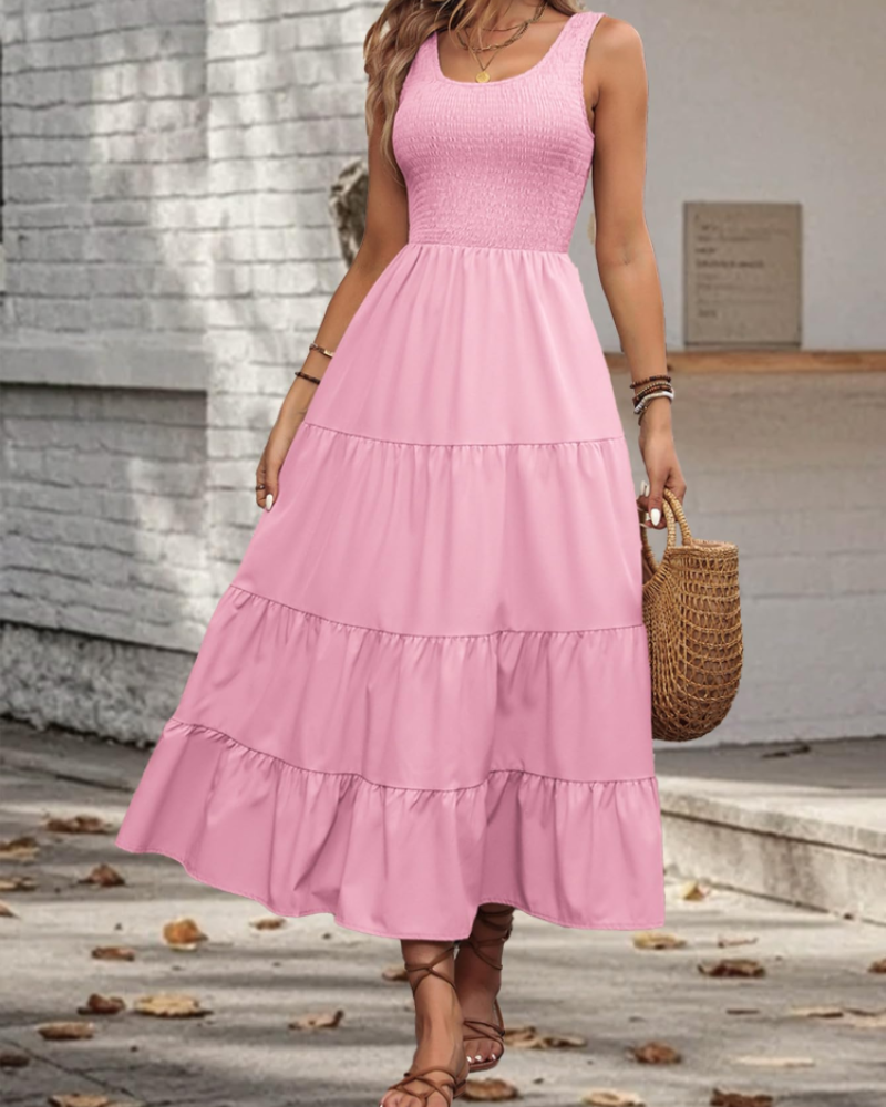 Scarlett Women's Ruffle Midi Dress – Sleeveless Flowy Casual Summer Swing Dress