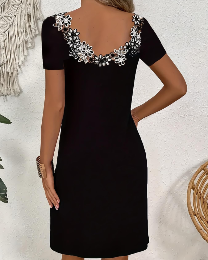 Chaddy Women's Flowy Sundress – Lace Neckline Scoop Neck Casual Summer Dress