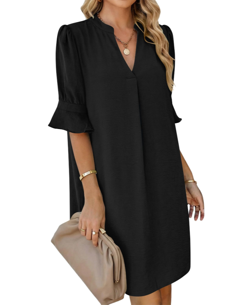 Emma Women's Shirt Dress – V-Neck A-Line Summer Dress with Pockets