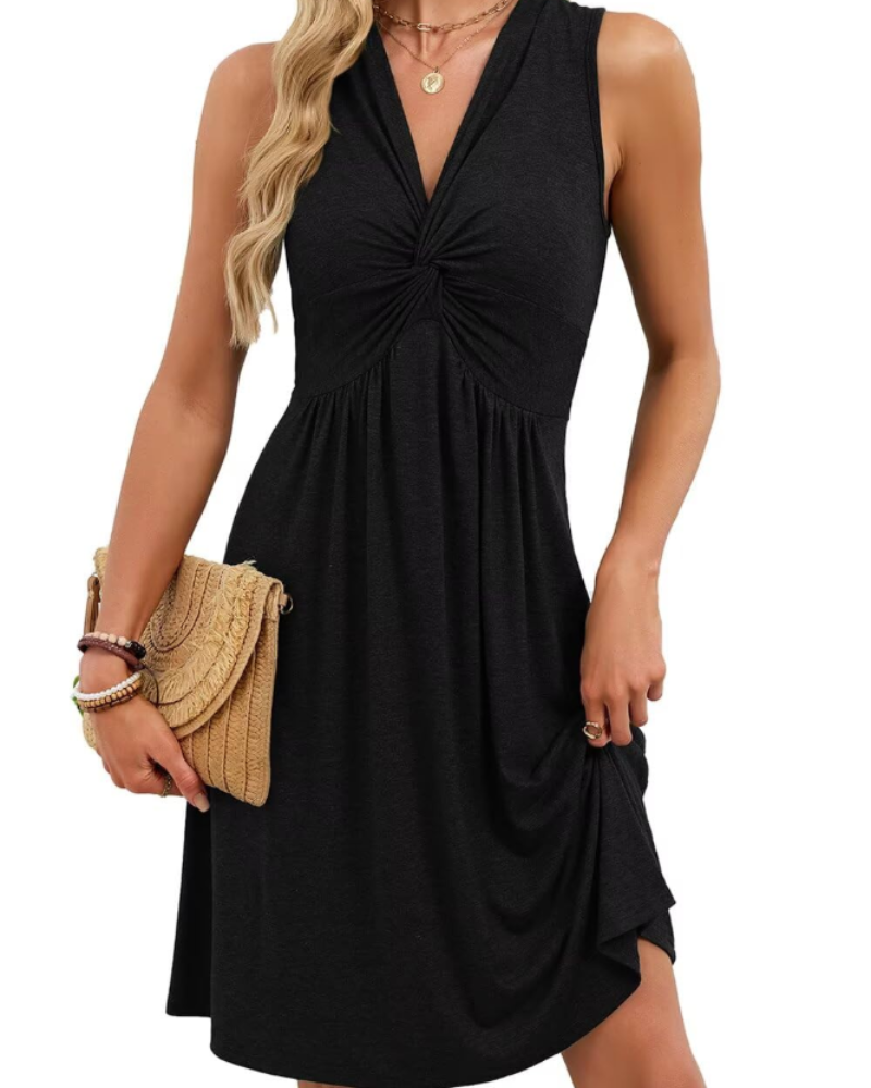 Natalie Women's Mini Dress – V-Neck Tie Front A-Line Summer Dress